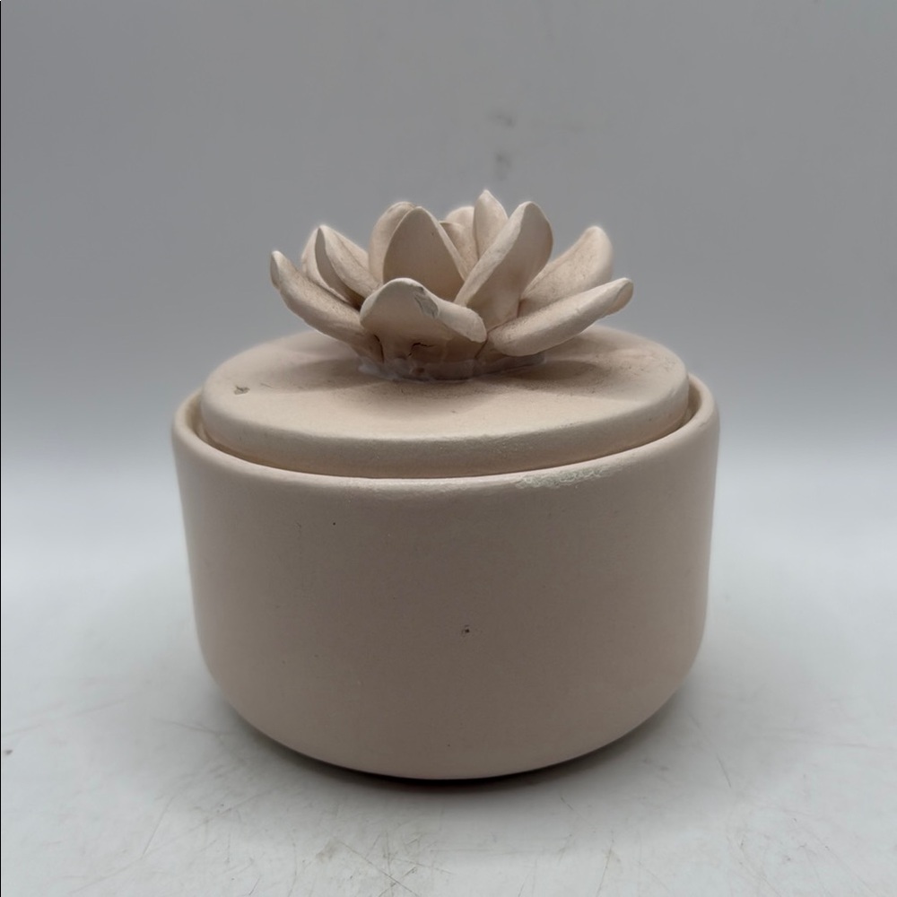 Vintage Cream Pink Ceramic Flower Lid Jar Trinket Jewelry Box